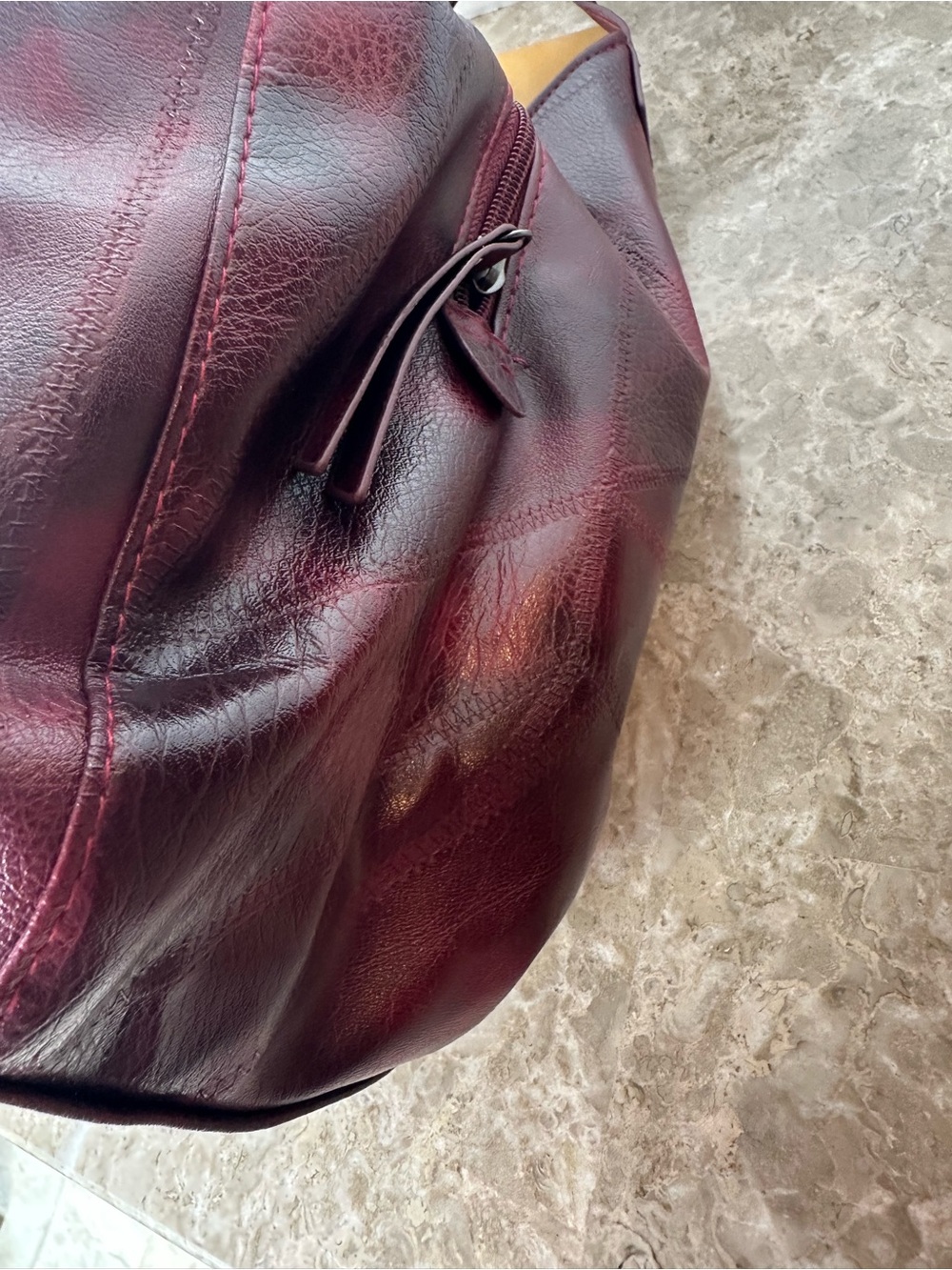 Burgundy Patchwork Hobo Bag Slouchy Vegan Leather Shoulder Purse Y2K Goth Grunge - Picture 9 of 14